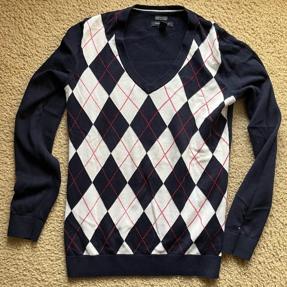 Tommy Hilfiger Women's V-Neck Argyle Sweater - Size S - Picture 1 of 4
